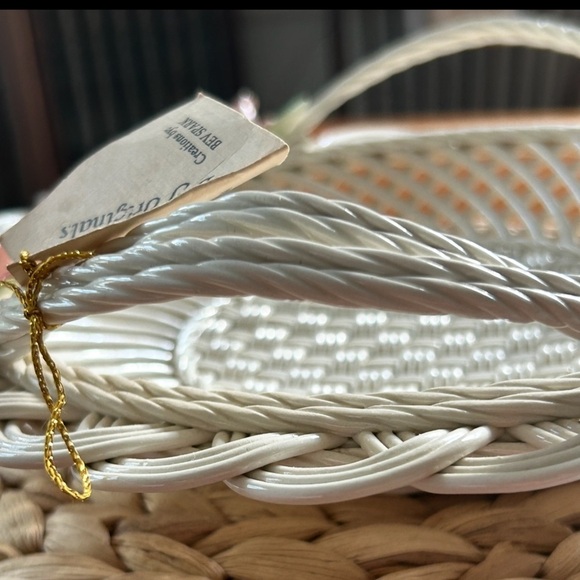 Woven Rose Basket Cream Pink Belleek Ware Bev Sparks Handcrafted 1991 Florida - Picture 7 of 16